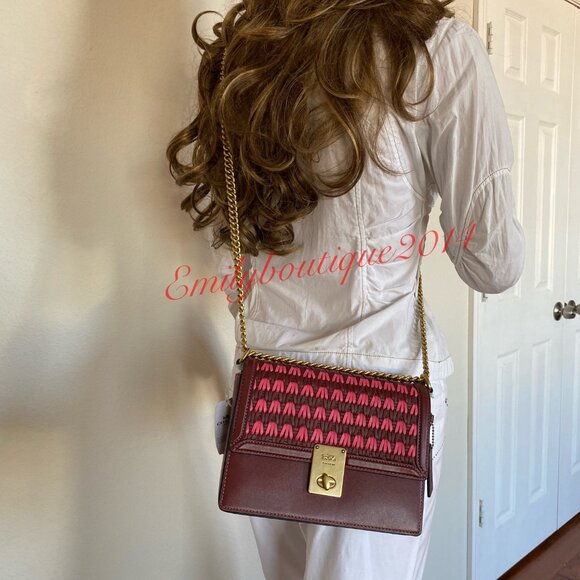 NWT Coach Retail Hutton Shoulder Bag With Weaving Wine Leather Chain Crossbody - Picture 10 of 14